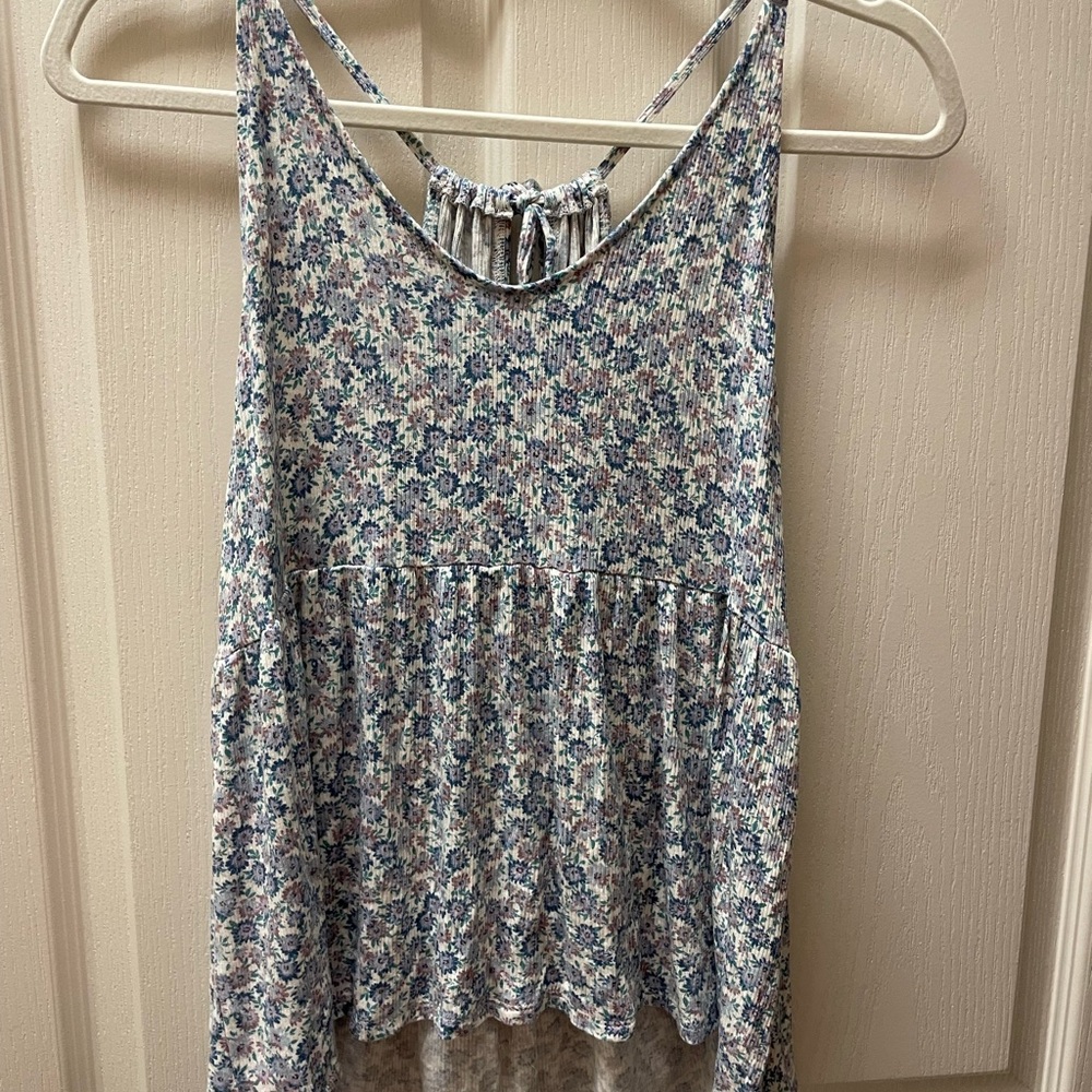 American Eagle Outfitters Blue and White Asymmetrical Camisole
